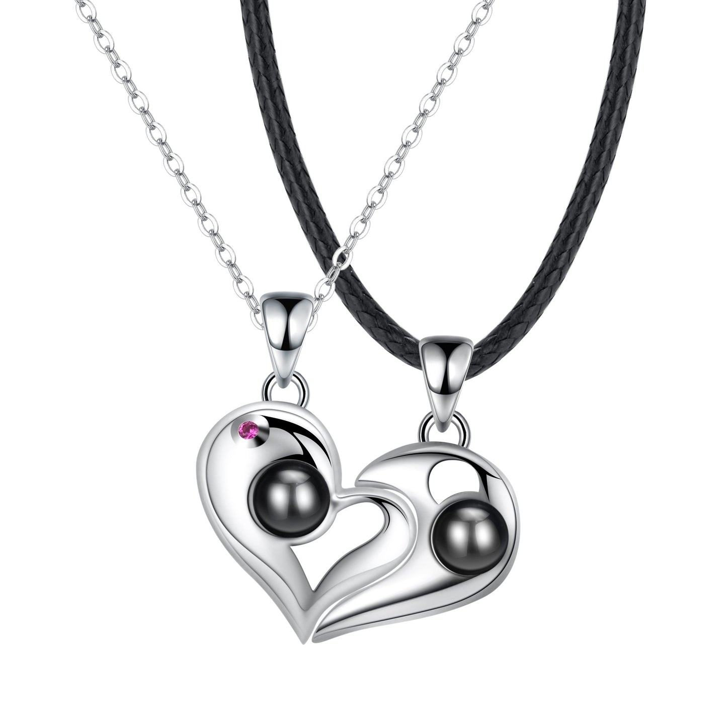 Couples 925 Silver Heart-shaped Photo Projection Necklaces