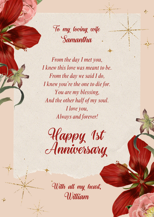 Pastel Floral Couple Happy Anniversary Card (PDF)