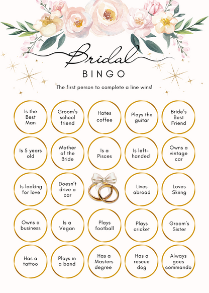 Pastel Pink Yellow Floral Bridal Shower Bingo Card